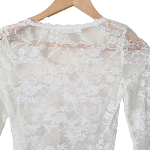 Round Neck Long Sleeve Lace Sheer Top - Picture 5 of 7